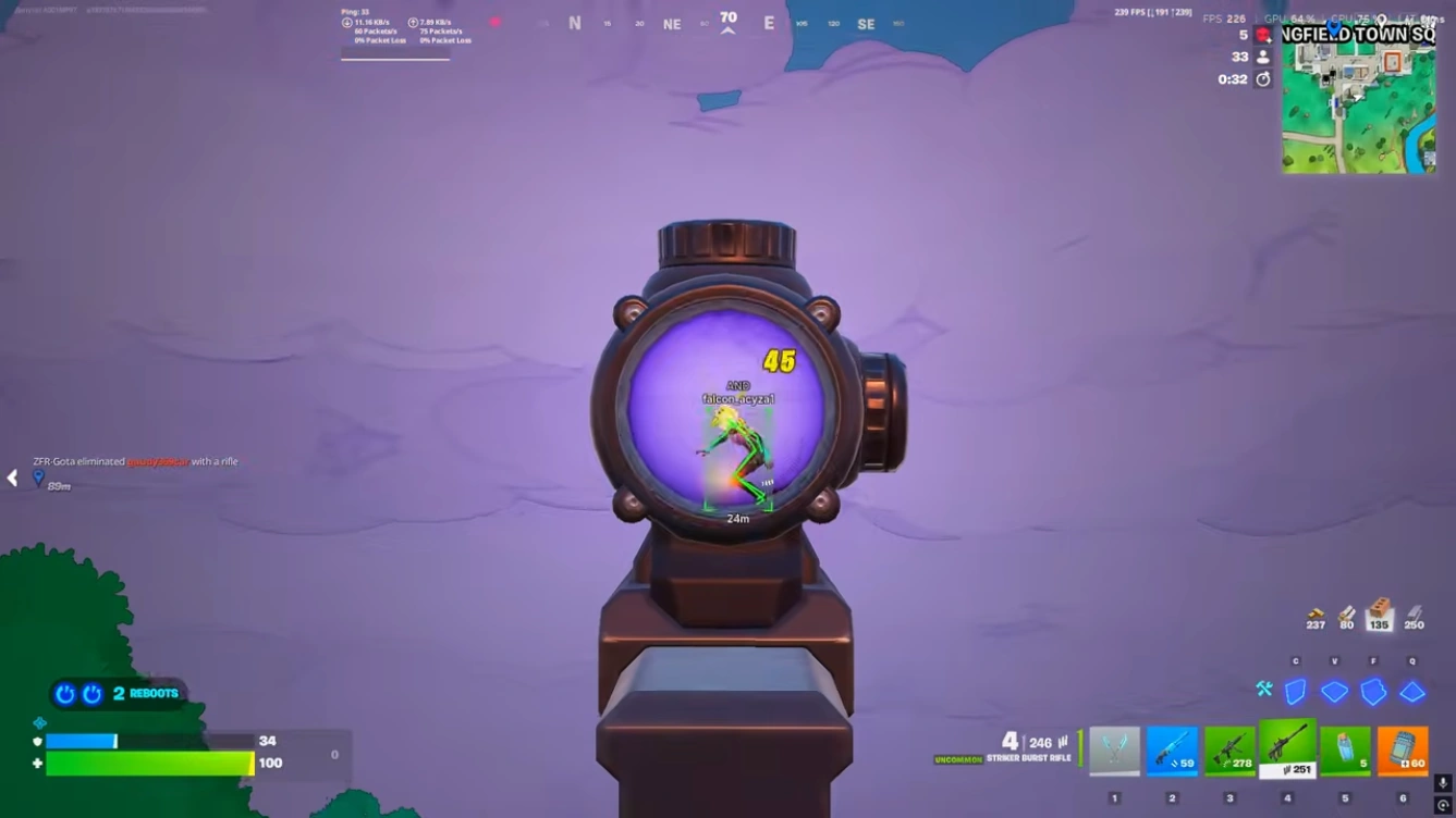 Fortnite cheats aimbot scoped on a visible target